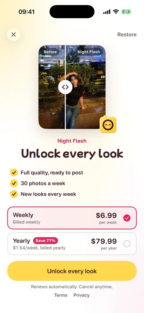 Flashley Plus plans: weekly and yearly